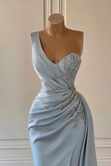 Luxury One Shoulder Mermaid Long Prom Dress with Split Ruffles