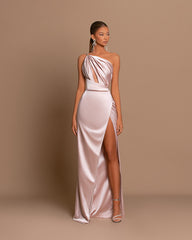 Charming Mauve Ball Gown One Shoulder Spaghetti Straps Skeleton with Slit