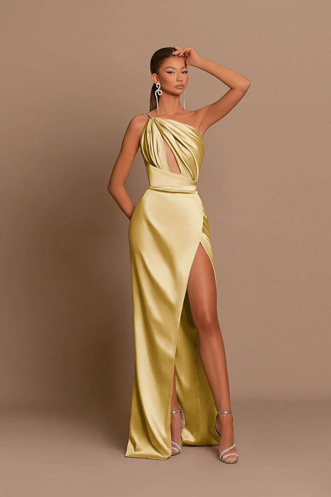 Charming Mauve Ball Gown One Shoulder Spaghetti Straps Skeleton with Slit