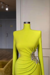 High Neck Long Sleeve Mermaid Pleated Evening Dress with Beading