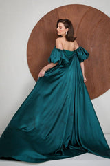 Charming Strapless Mermaid Long Prom Dress with Ruffles and Puff Sleeves