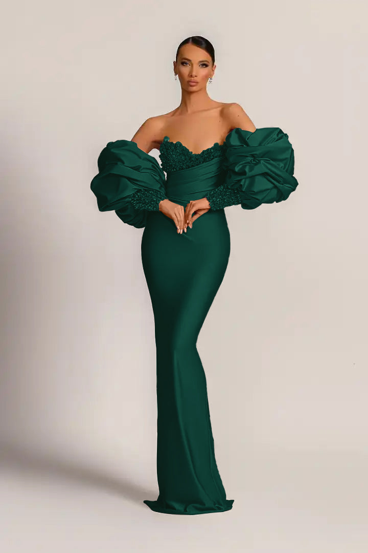 Purple Strapless Mermaid Long Prom Dress with Appliques