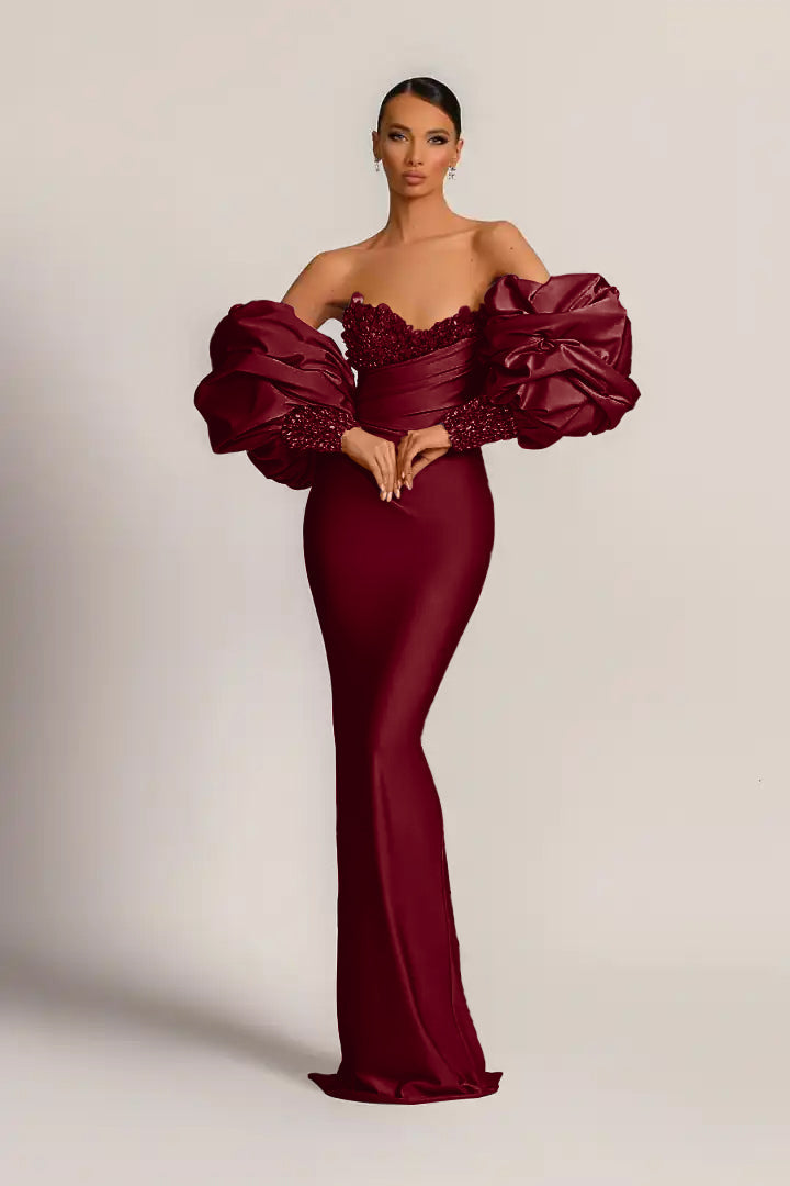 Purple Strapless Mermaid Long Prom Dress with Appliques