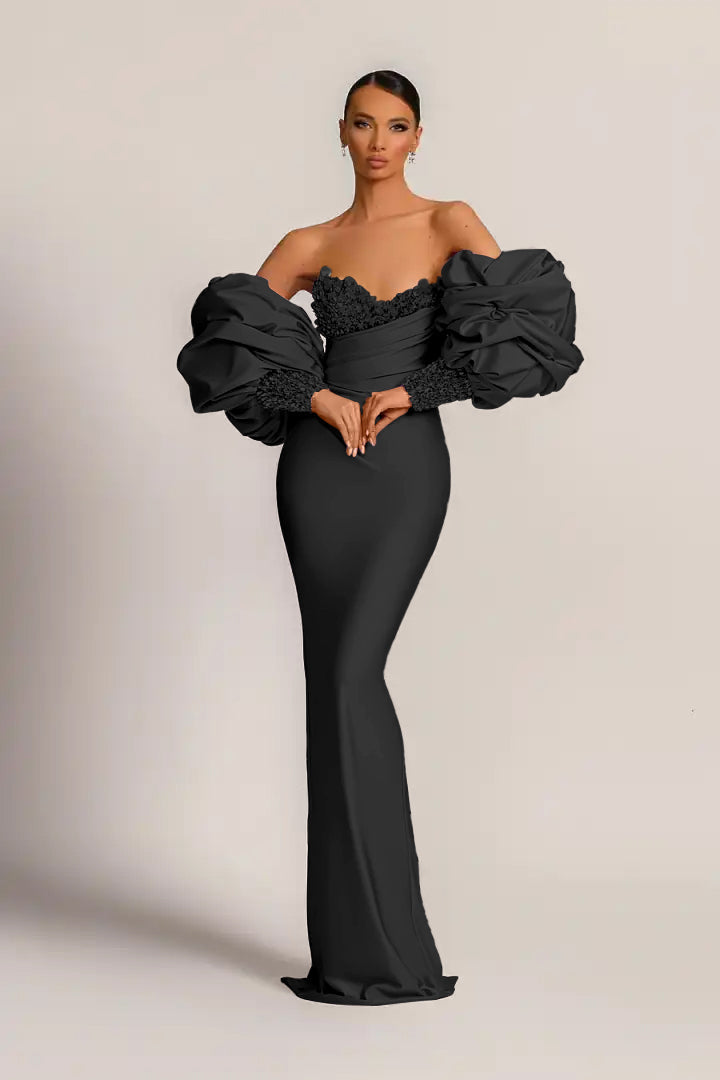 Purple Strapless Mermaid Long Prom Dress with Appliques