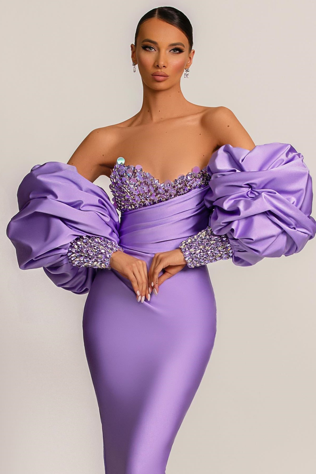 Purple Strapless Mermaid Long Prom Dress with Appliques