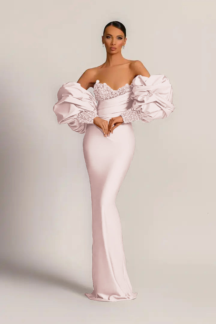 Purple Strapless Mermaid Long Prom Dress with Appliques