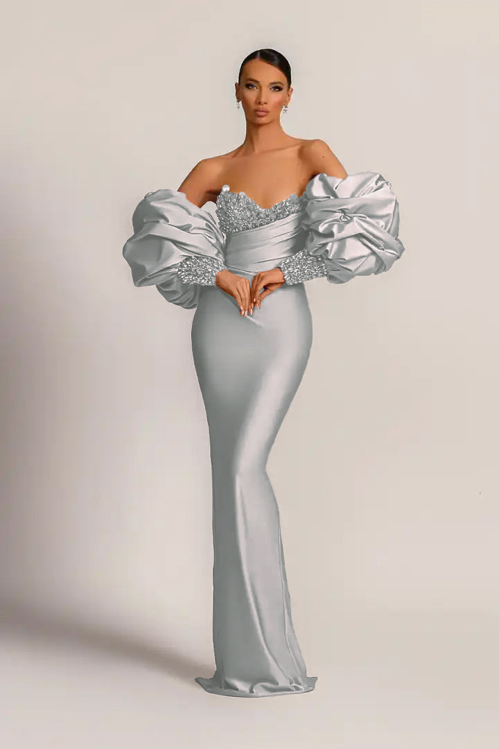 Purple Strapless Mermaid Long Prom Dress with Appliques