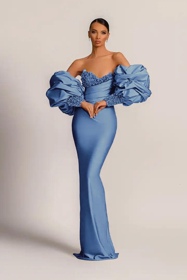 Purple Strapless Mermaid Long Prom Dress with Appliques