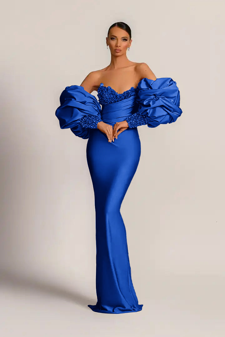 Purple Strapless Mermaid Long Prom Dress with Appliques