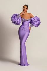 Purple Strapless Mermaid Long Prom Dress with Appliques