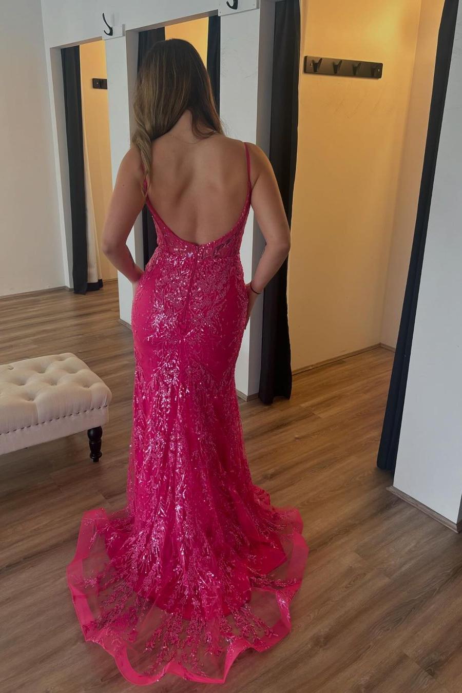 Charming Spaghetti Strap Long Prom Dress with Split and Appliques