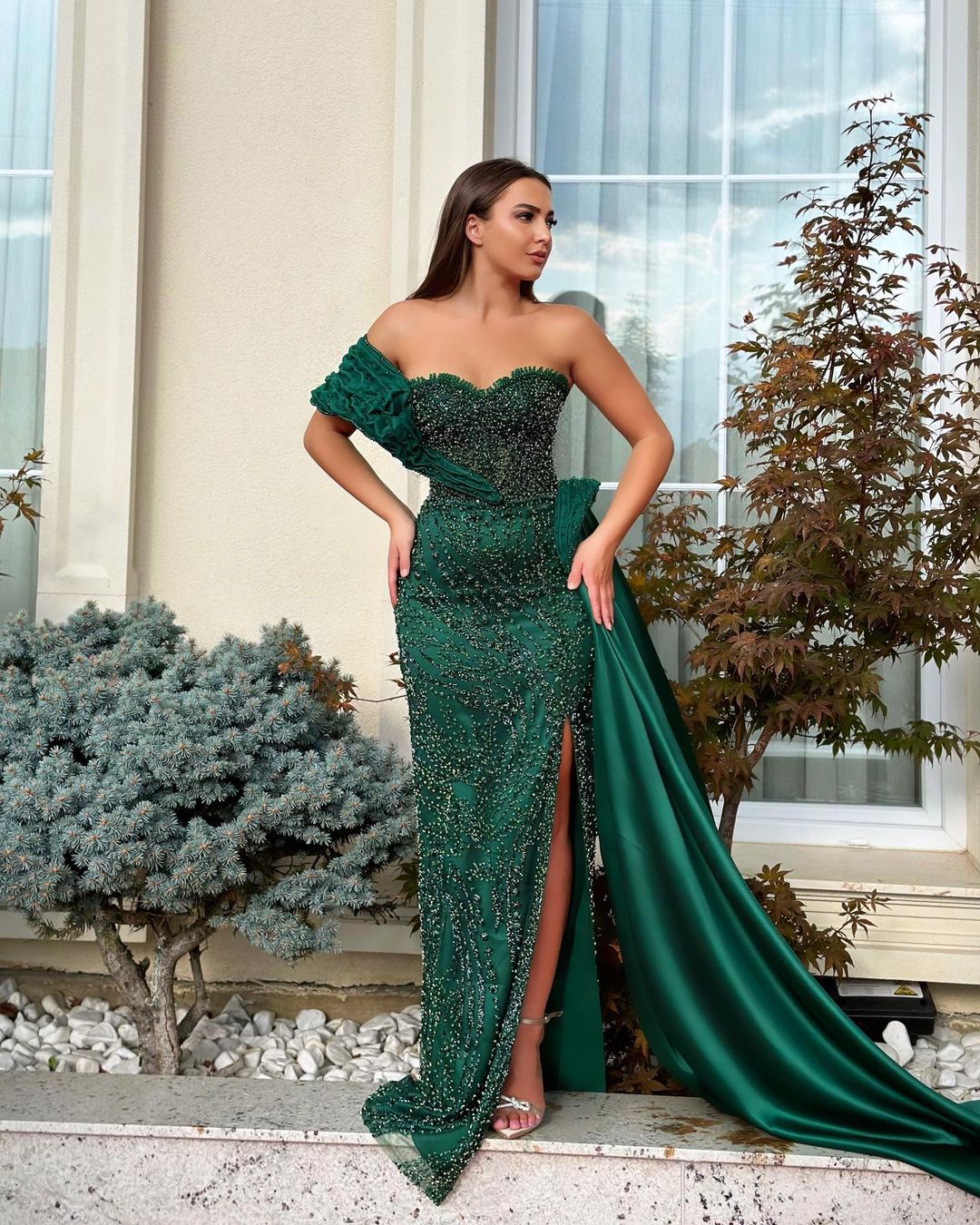 Charming One Shoulder Mermaid Long Prom Dress with Split