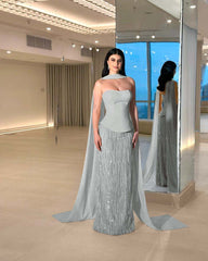 Charming Strapless Long Prom Dress with Beading and Pleats