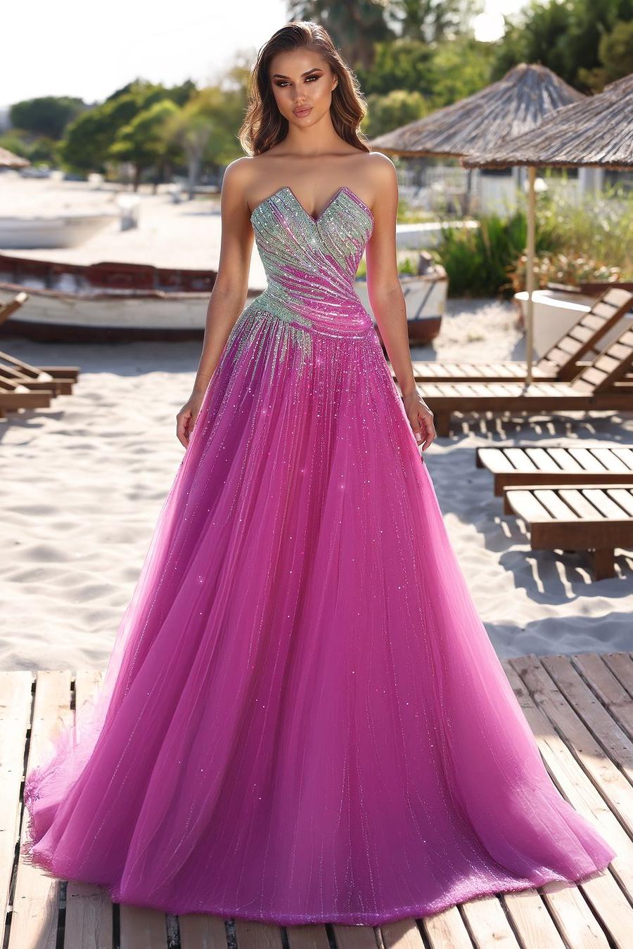 Charming Strapless Tulle Mermaid Long Prom Dress with Sequins