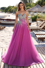 Charming Strapless Tulle Mermaid Long Prom Dress with Sequins