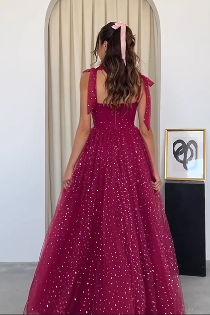Charming Sweetheart Tulle Long Prom Dress with Sequins
