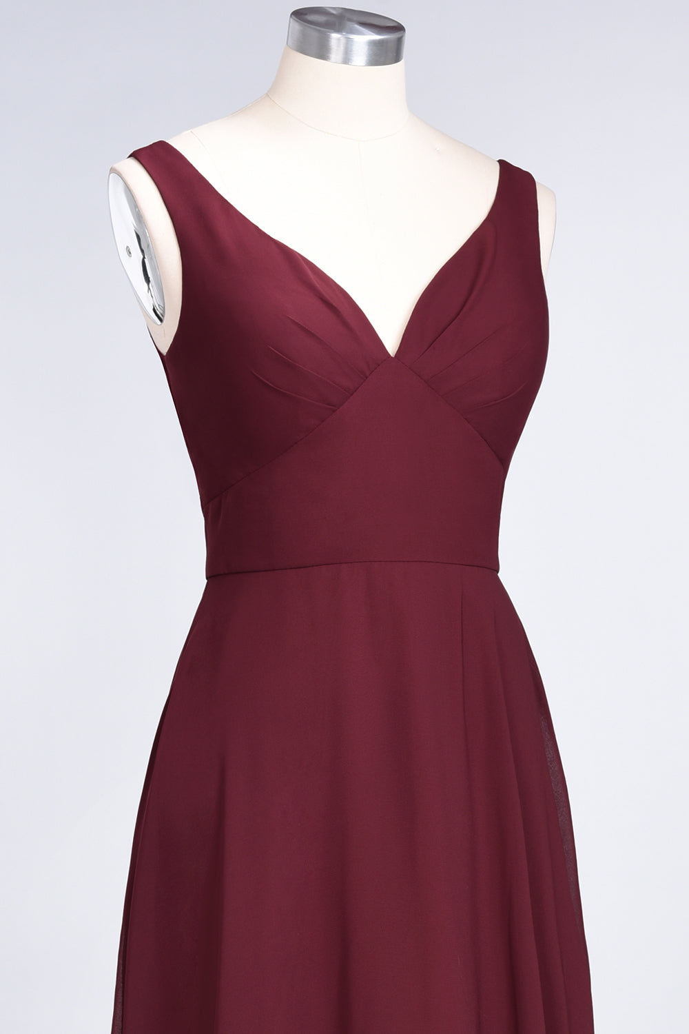 Chic Chiffon V-Neck Straps Ruffle Affordable Bridesmaid Dresses with Open Back-Babyonlines