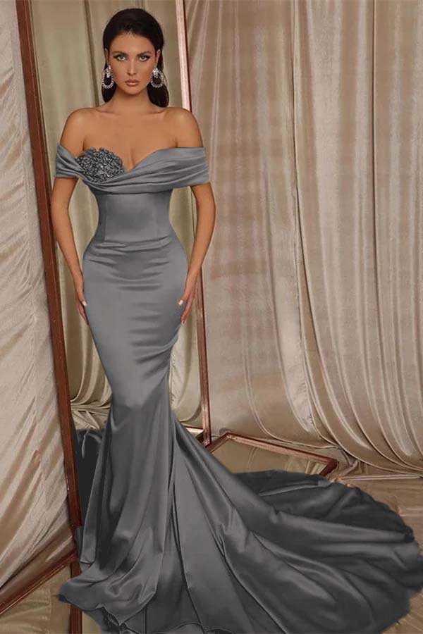 Chic Off the Shoulder Mermaid Long Prom Dress with Beading