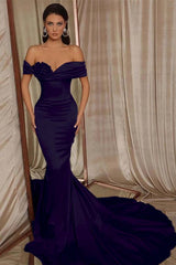 Chic Off the Shoulder Mermaid Long Prom Dress with Beading