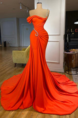 Chic Orange One Shoulder Long Prom Dress with Appliques