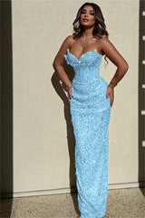 Chic Strapless High Waist Long Prom Dress with Sequins Beading
