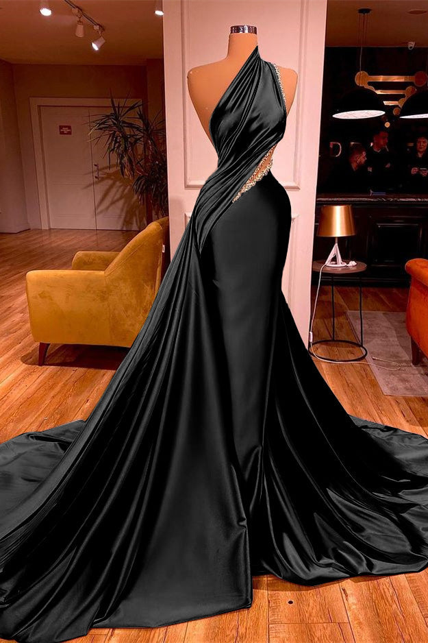 Chic One Shoulder Mermaid Long Prom Dress with Beading Ruffles