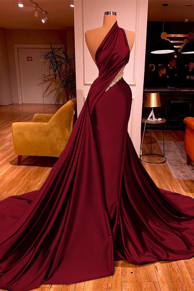 Chic One Shoulder Mermaid Long Prom Dress with Beading Ruffles