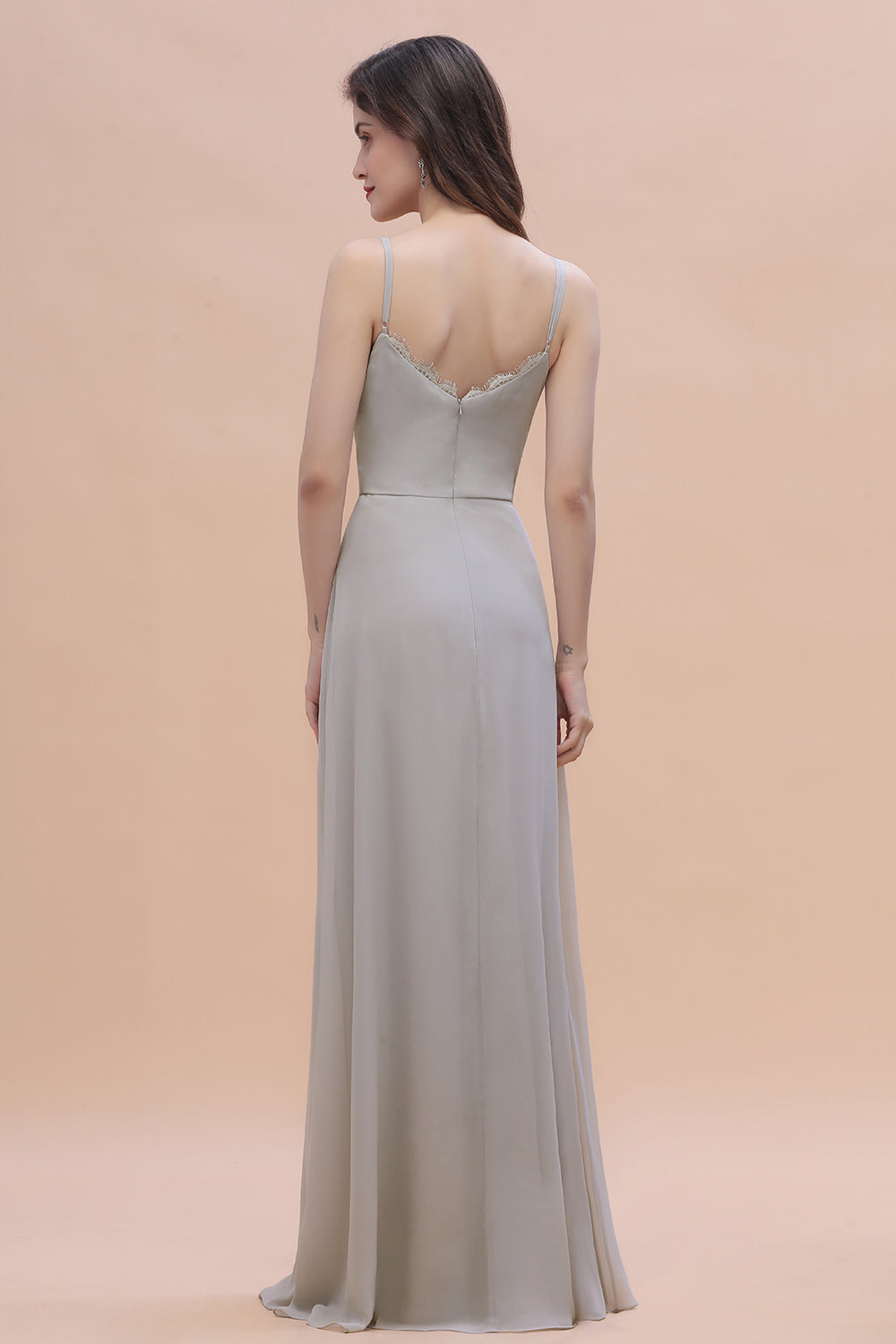 Chic Spaghetti Straps Chiffon Lace A-Line Bridesmaid Dress On Sale-Babyonlines