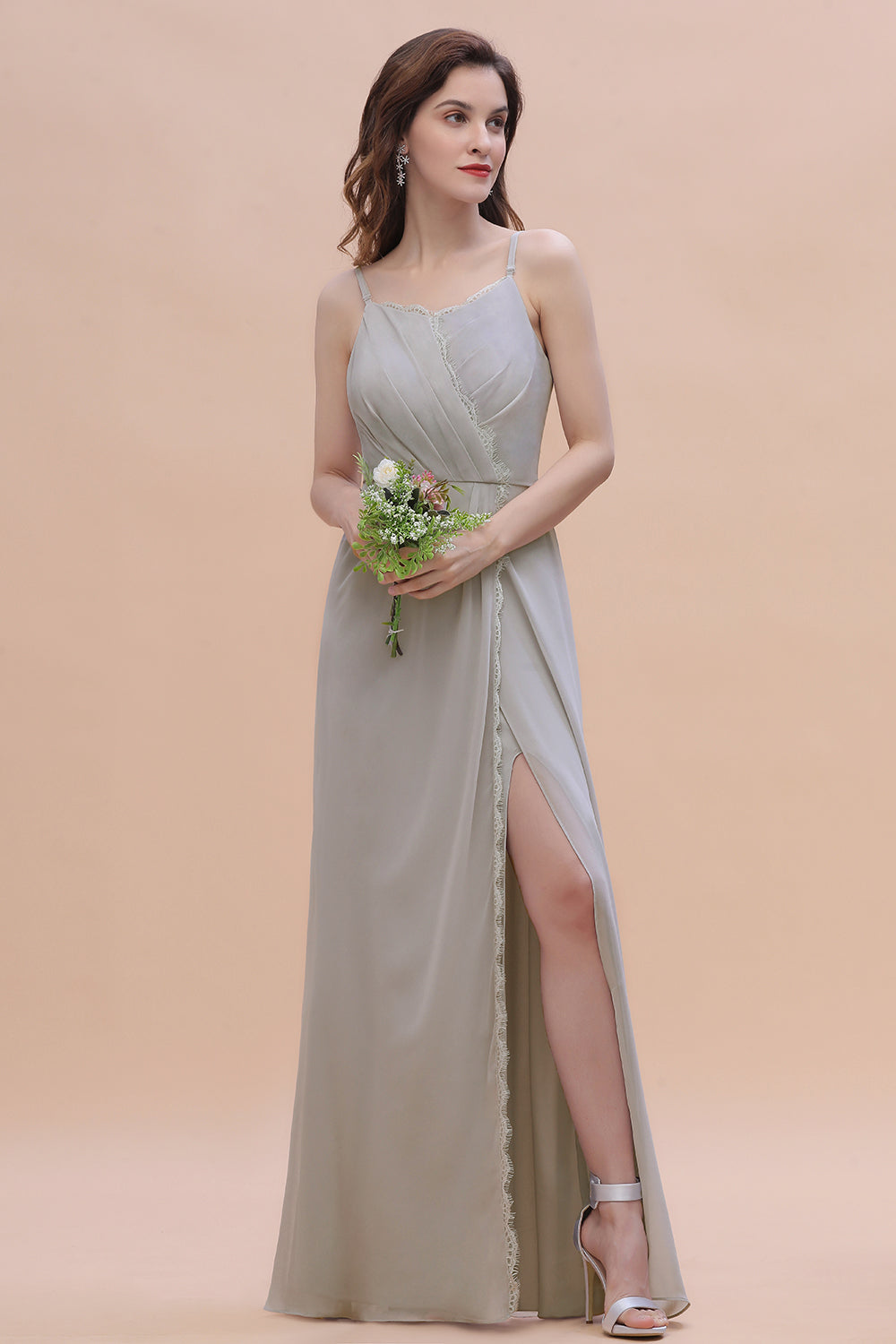 Chic Spaghetti Straps Chiffon Lace A-Line Bridesmaid Dress On Sale-Babyonlines