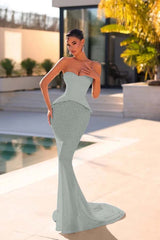 Chic Strapless Mermaid Long Prom Dress with Beading