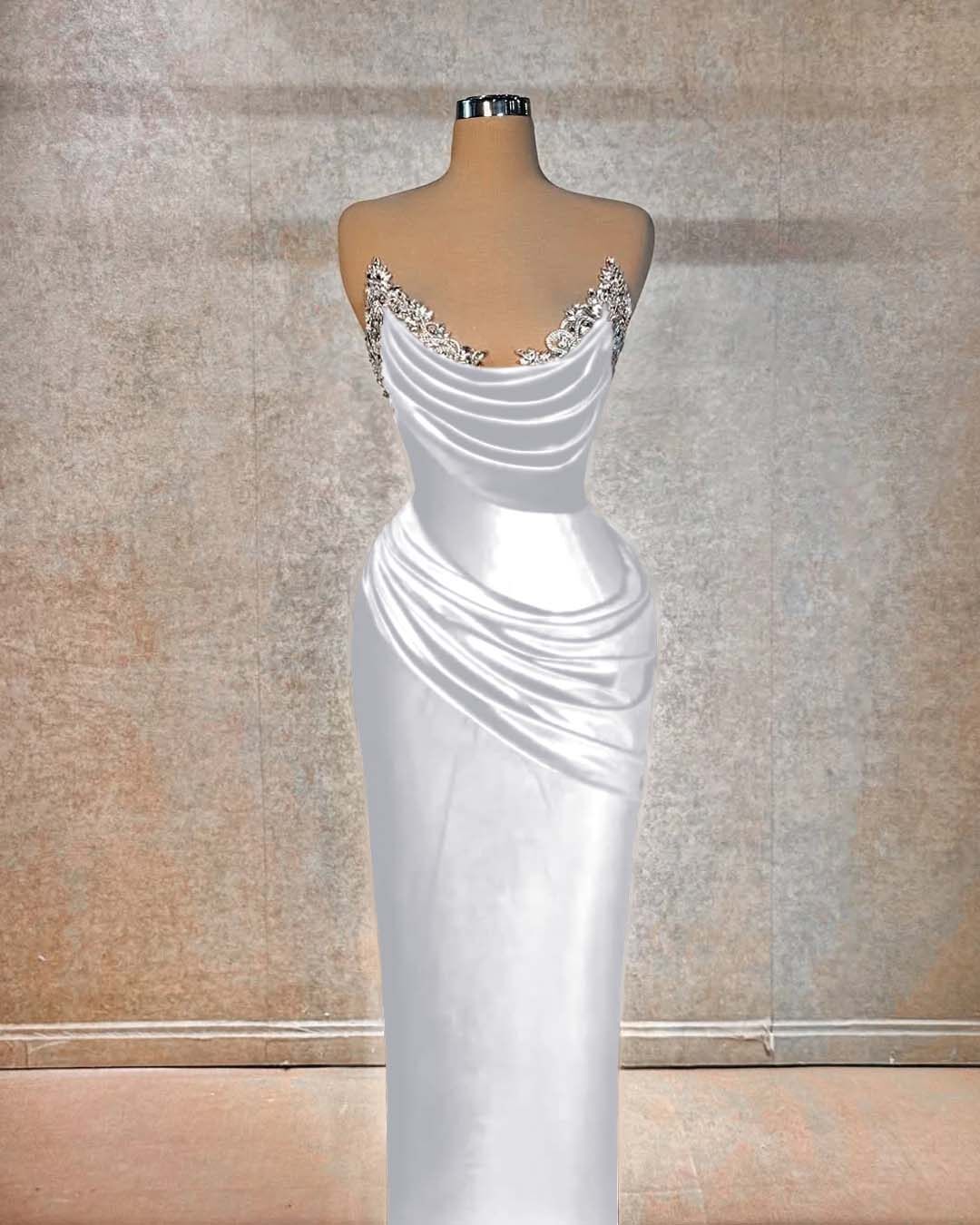 Chic Strapless Long Pleated Prom Dress with Beading