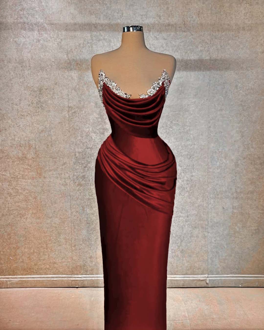 Chic Strapless Long Pleated Prom Dress with Beading