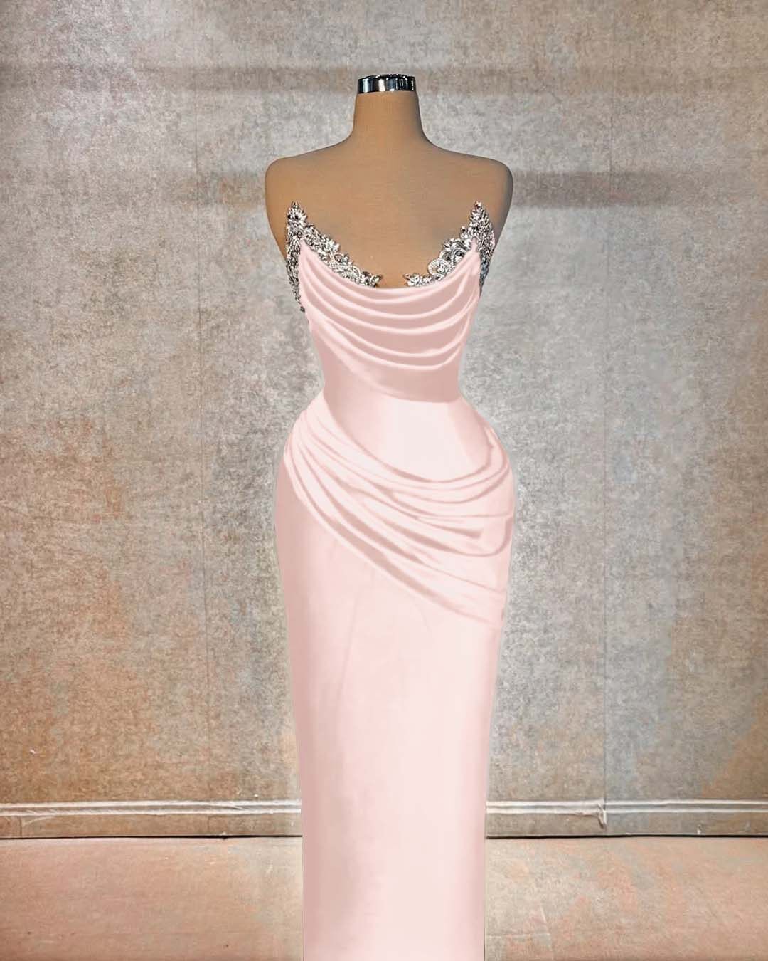 Chic Strapless Long Pleated Prom Dress with Beading