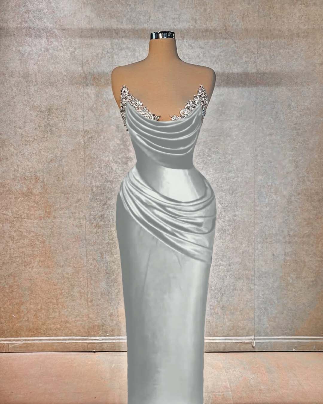 Chic Strapless Long Pleated Prom Dress with Beading