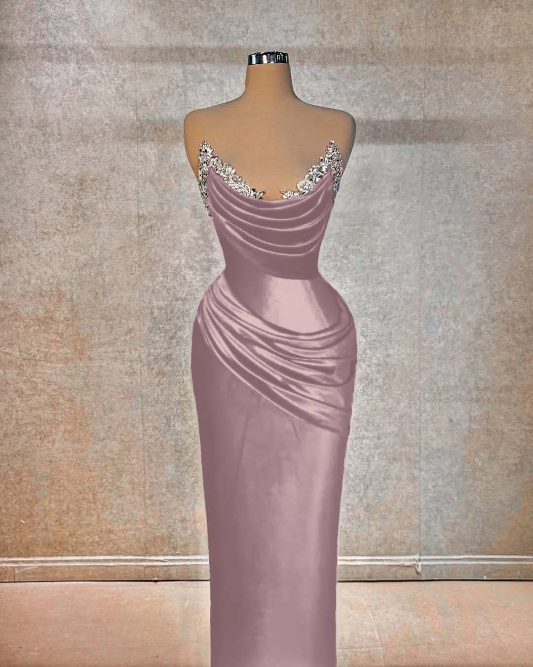 Chic Strapless Long Pleated Prom Dress with Beading