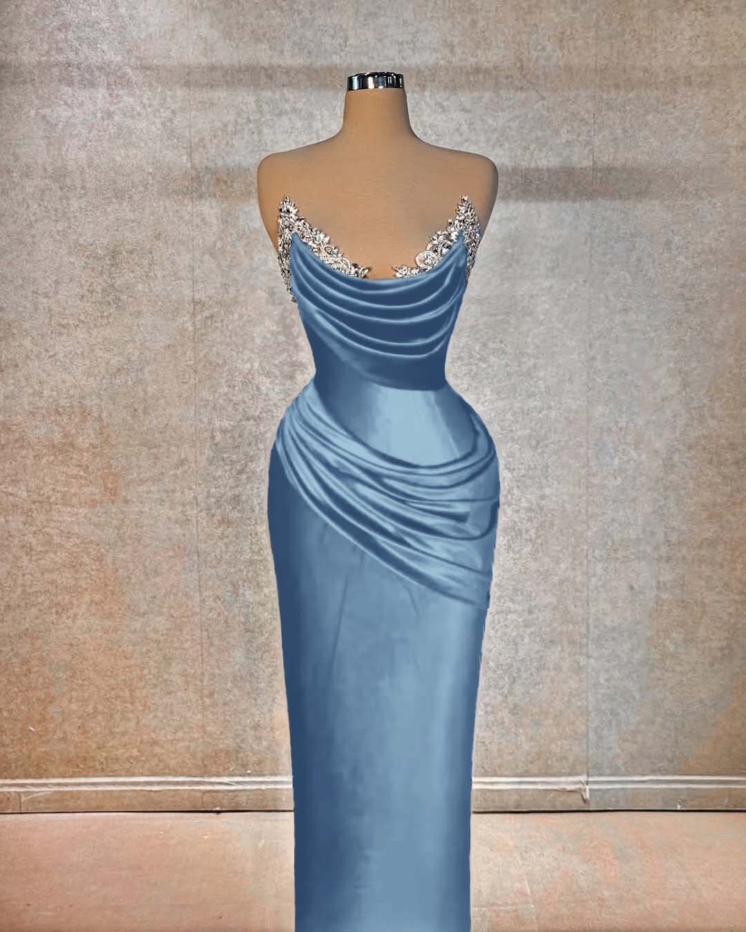 Chic Strapless Long Pleated Prom Dress with Beading