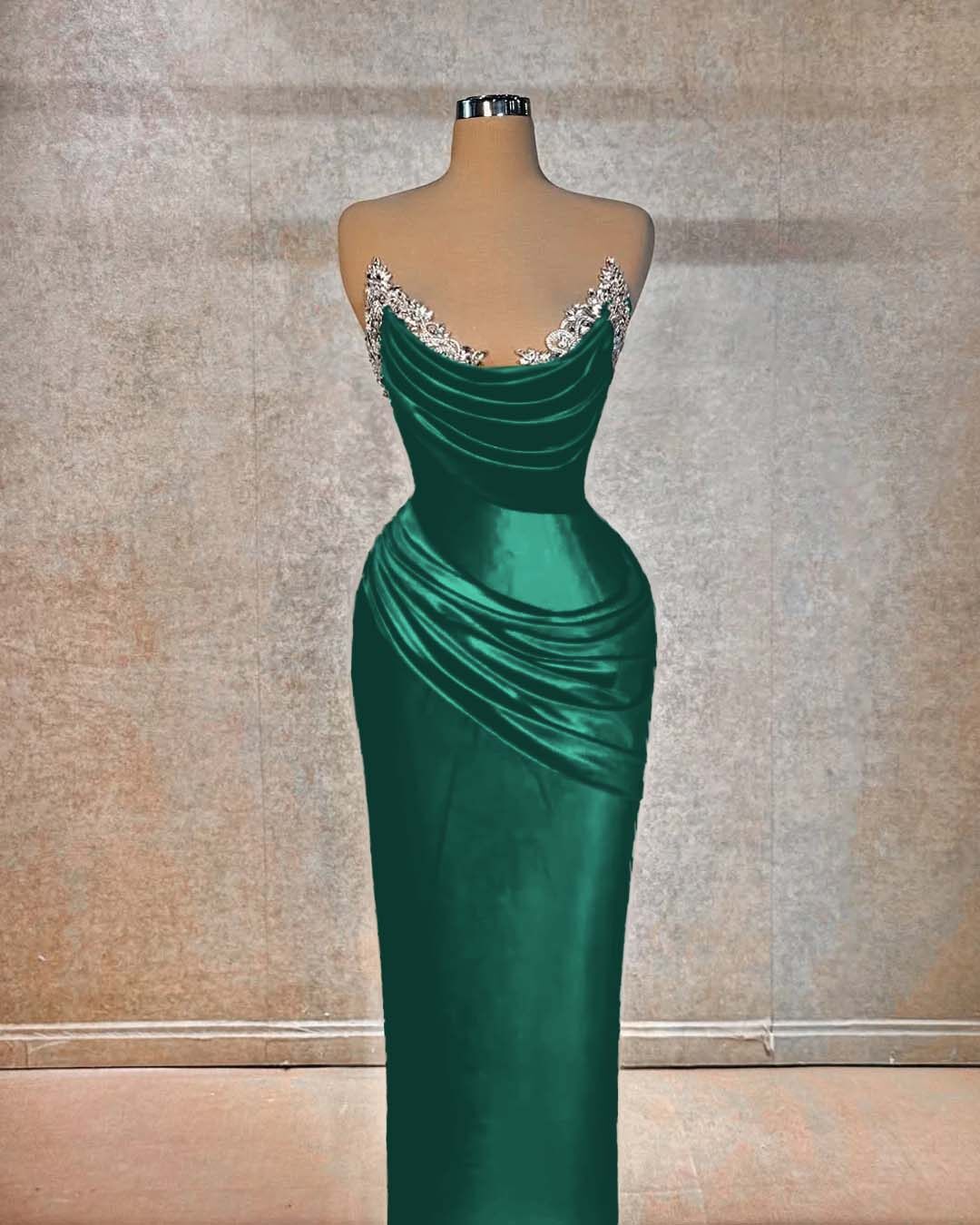 Chic Strapless Long Pleated Prom Dress with Beading