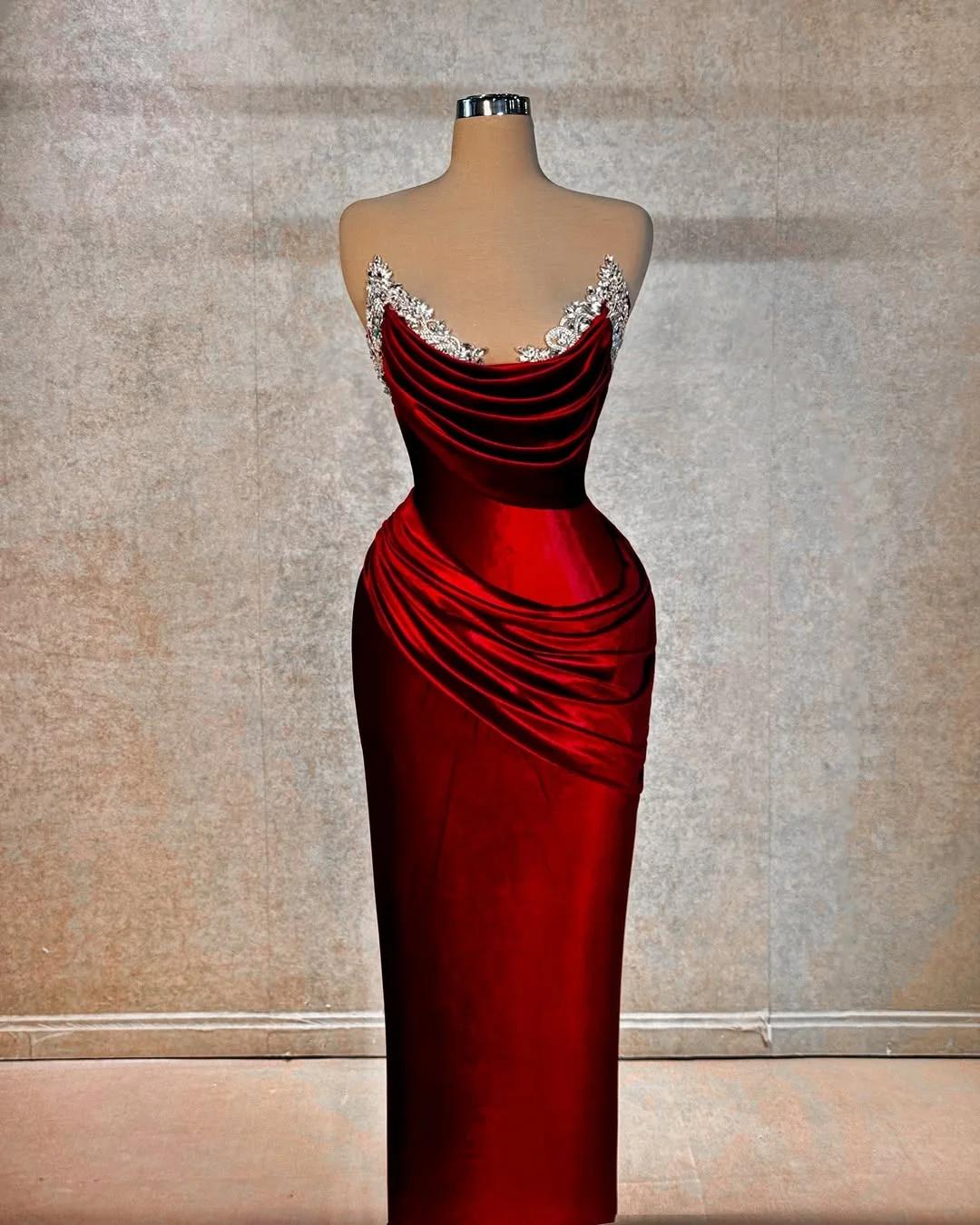 Chic Strapless Long Pleated Prom Dress with Beading