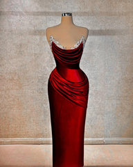 Chic Strapless Long Pleated Prom Dress with Beading