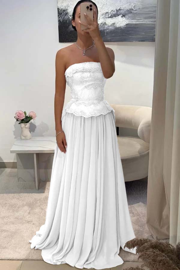 Chic Strapless Long Prom Dress with Beading Pleated