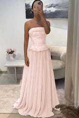 Chic Strapless Long Prom Dress with Beading Pleated
