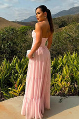 Chic Strapless Long Prom Dress with Pleated Ruffles