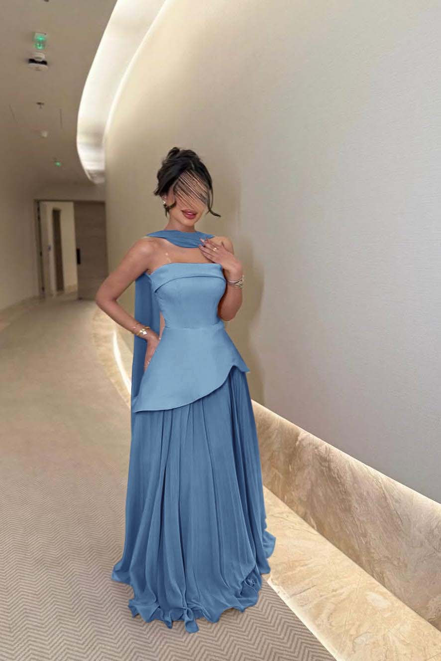 Chic Strapless Long Prom Dress with Ruffles Pleated