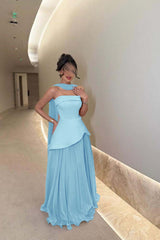 Chic Strapless Long Prom Dress with Ruffles Pleated