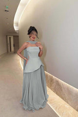 Chic Strapless Long Prom Dress with Ruffles Pleated