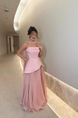 Chic Strapless Long Prom Dress with Ruffles Pleated