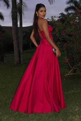 Chic Strapless V Neck Long Pleated Prom Dress