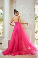 Chic Strapless Tulle Long Prom Dress with Sequins and Split