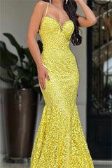 Chic Yellow Sweetheart Spaghetti Strap Mermaid Long Prom Dress