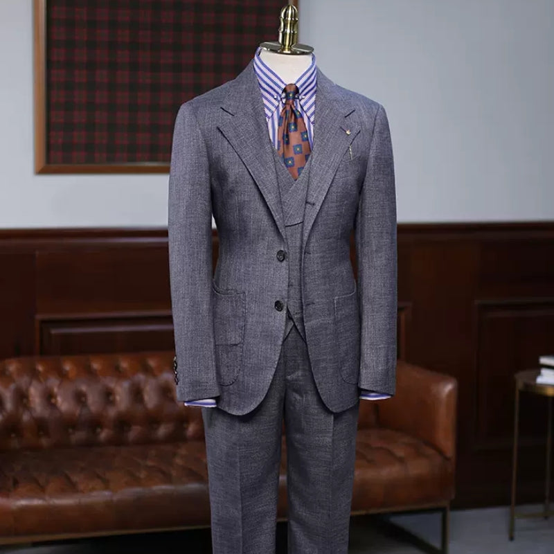 Cleveland Bespoke Dark Gray Notched Lapel Three Pieces Business Suits
